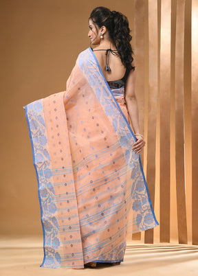 Peach Cotton Woven Work Saree Without Blouse Piece