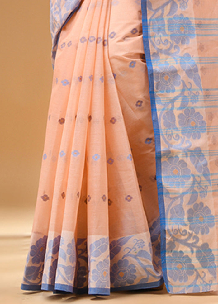 Peach Cotton Woven Work Saree Without Blouse Piece