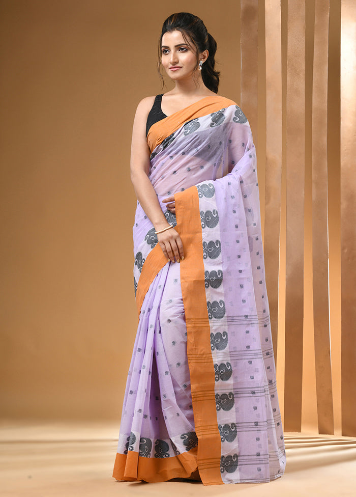 Lavender Cotton Woven Work Saree Without Blouse Piece