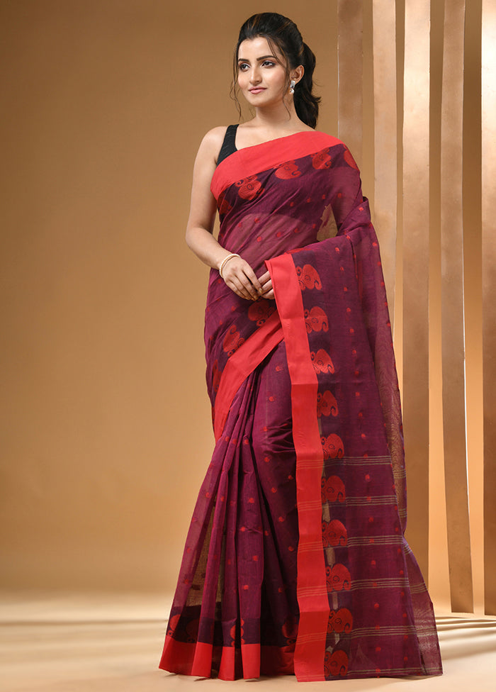 Magenta Cotton Woven Work Saree Without Blouse Piece