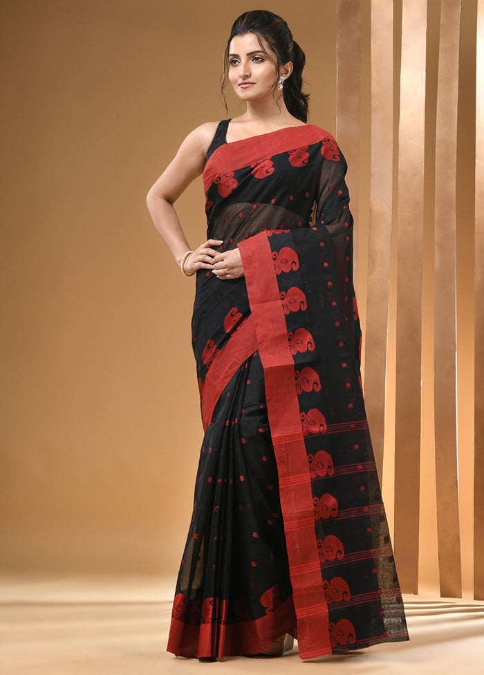 Black Cotton Woven Work Saree Without Blouse Piece