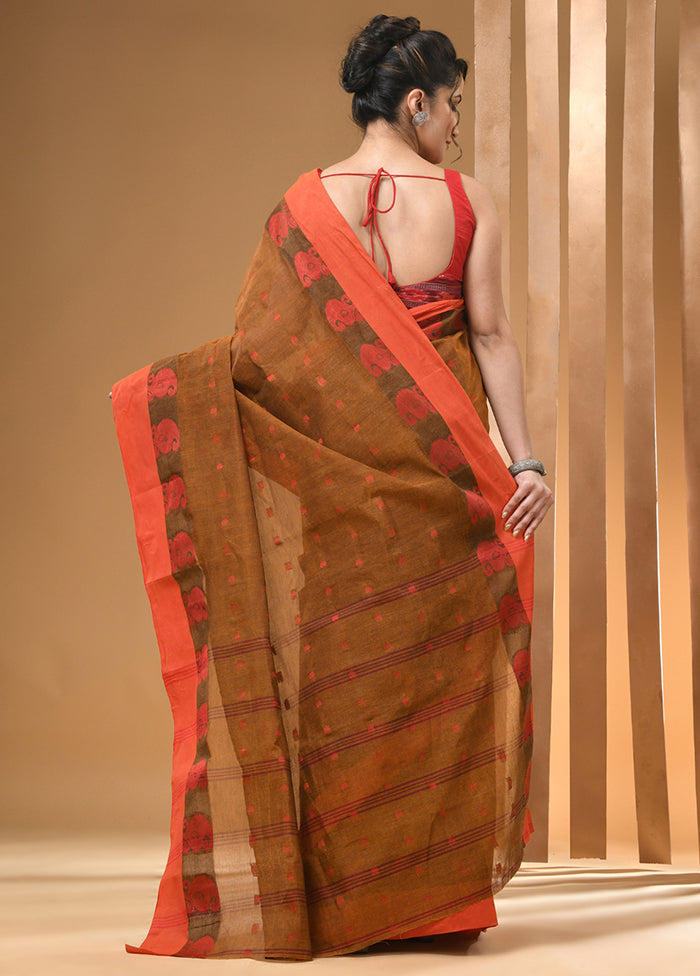 Brown Cotton Woven Work Saree Without Blouse Piece