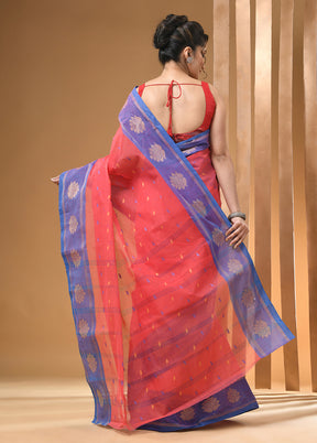 Red Cotton Woven Work Saree Without Blouse Piece