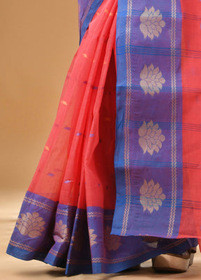 Red Cotton Woven Work Saree Without Blouse Piece