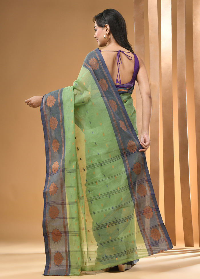 Green Cotton Woven Work Saree Without Blouse Piece