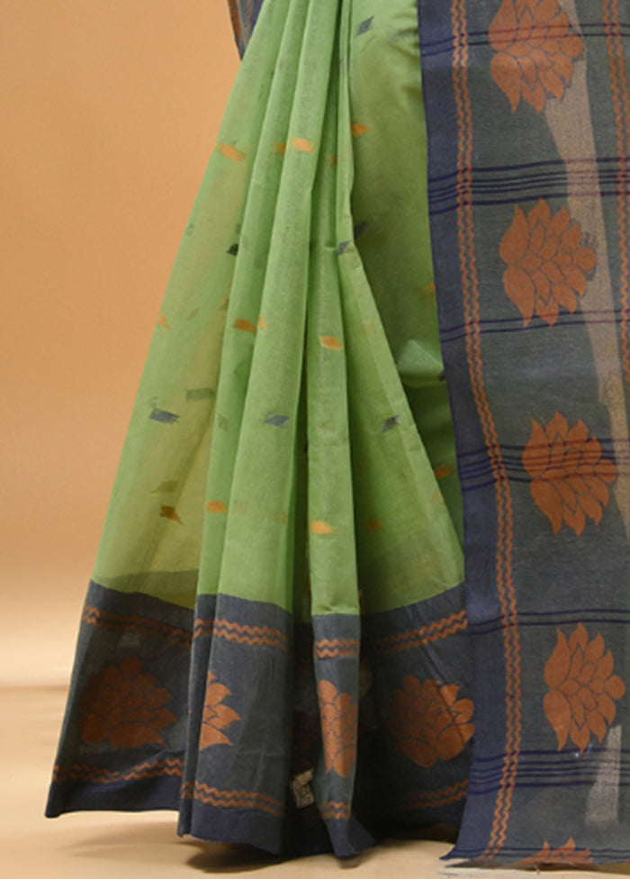 Green Cotton Woven Work Saree Without Blouse Piece