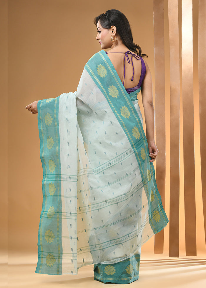 Mint Green Cotton Woven Work Saree Without Blouse Piece