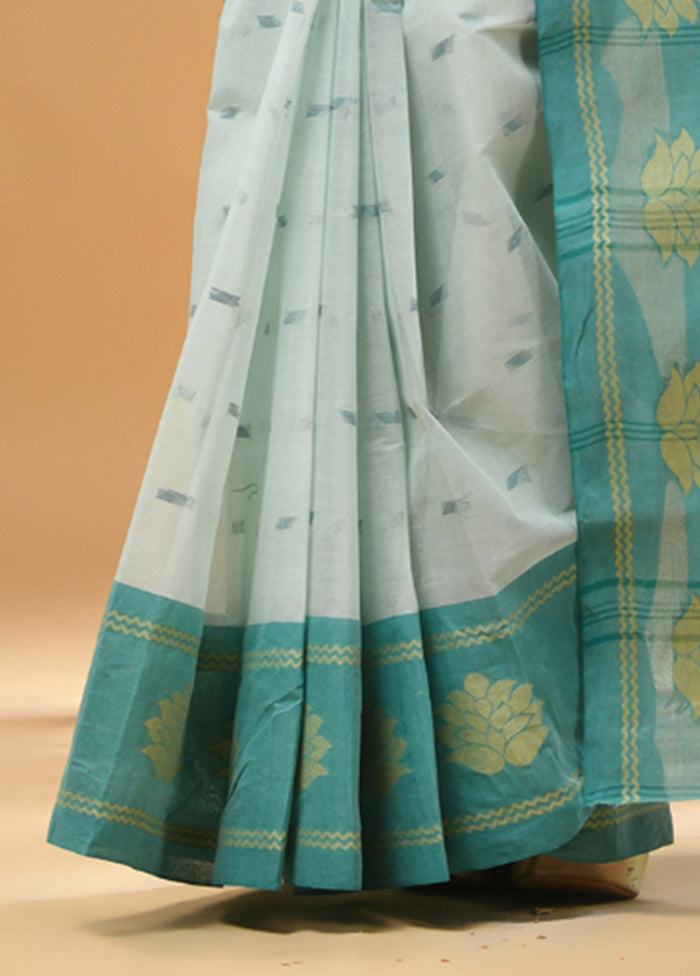 Mint Green Cotton Woven Work Saree Without Blouse Piece