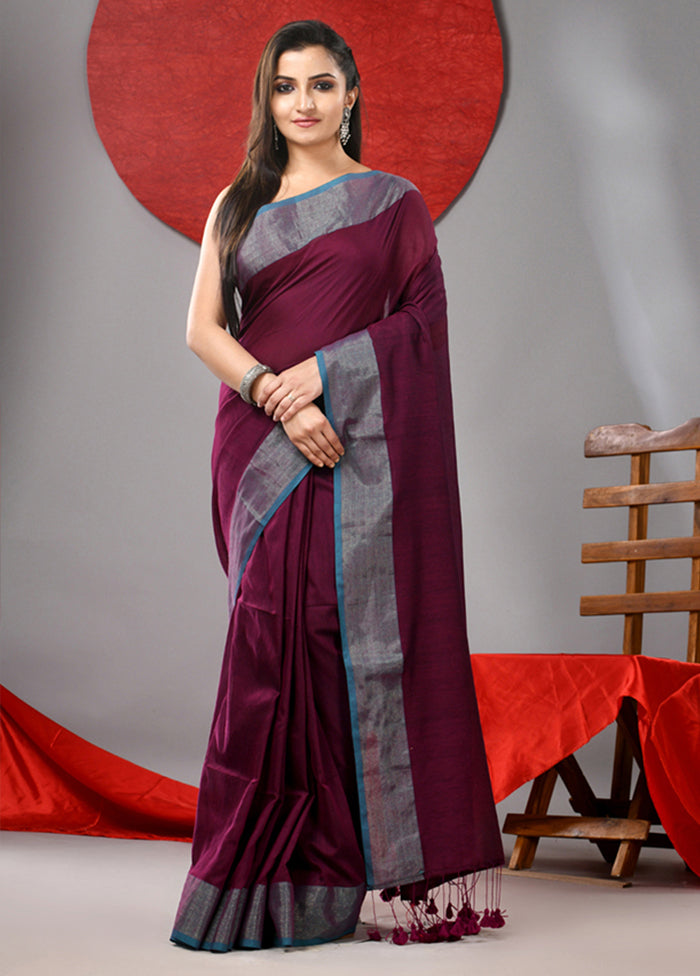 Purple Cotton Saree With Blouse Piece