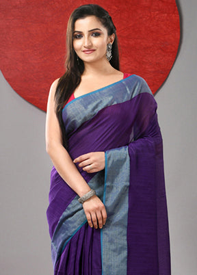 Purple Cotton Saree With Blouse Piece