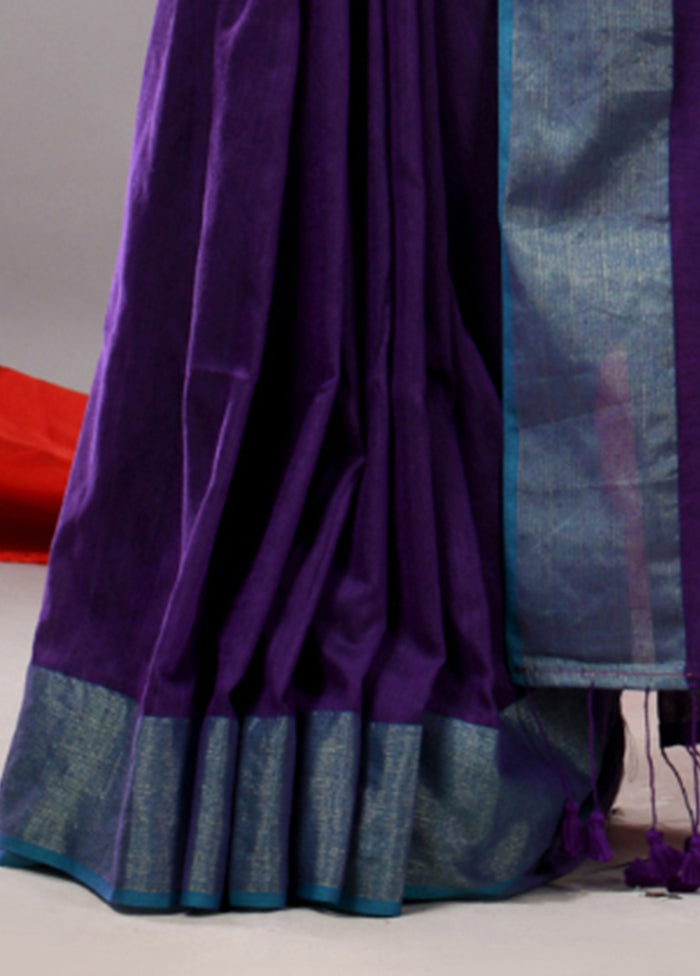 Purple Cotton Saree With Blouse Piece