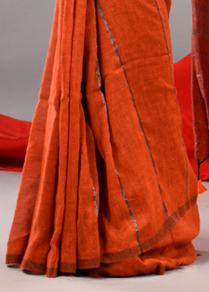 Orange Cotton Saree With Blouse Piece