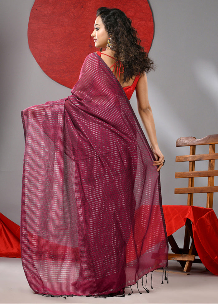 Magenta Cotton Saree With Blouse Piece