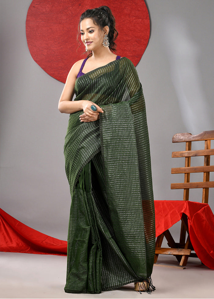 Green Cotton Saree With Blouse Piece