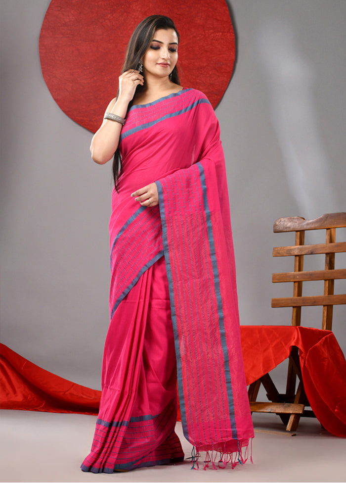 Pink Cotton Saree With Blouse Piece