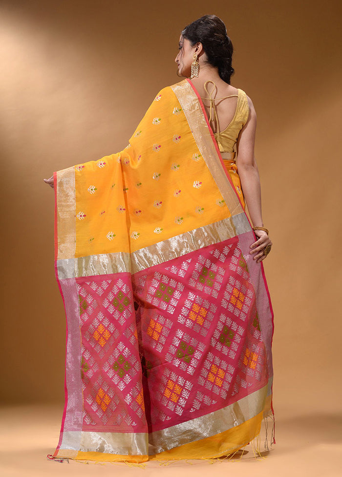 Yellow Pure Cotton Saree With Blouse Piece - Indian Silk House Agencies