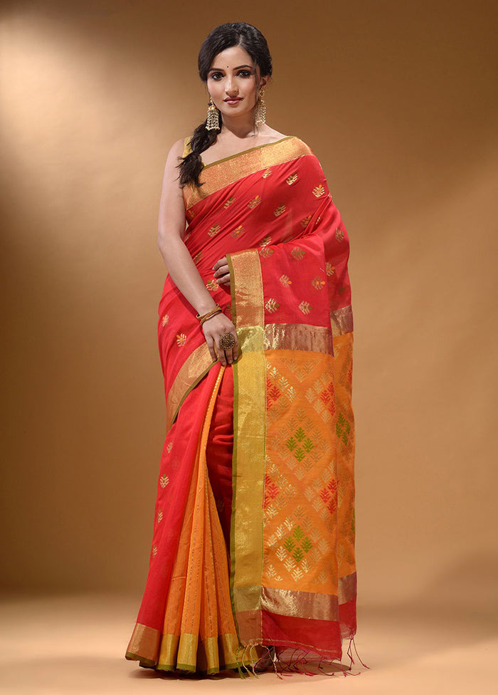 Red Pure Cotton Saree With Blouse Piece - Indian Silk House Agencies