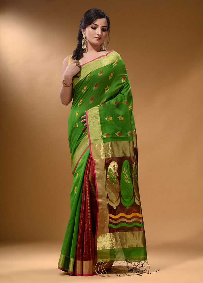 Parrot Green Pure Cotton Saree With Blouse Piece - Indian Silk House Agencies