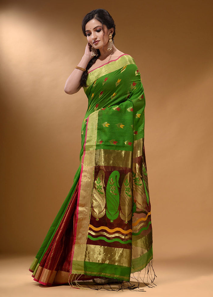 Parrot Green Pure Cotton Saree With Blouse Piece - Indian Silk House Agencies