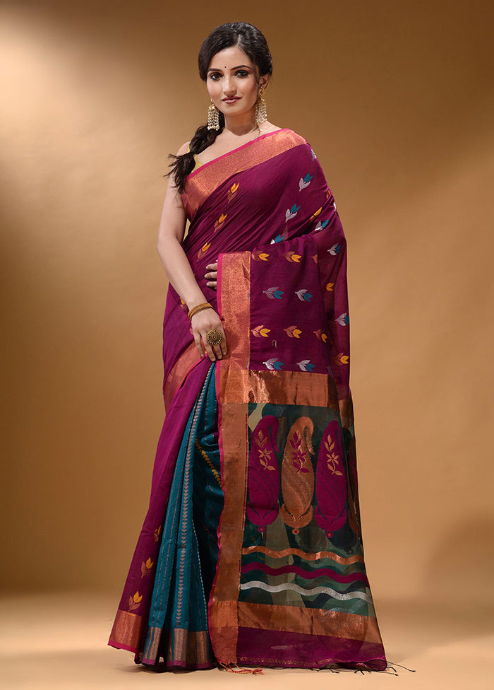 Magenta Pure Cotton Saree With Blouse Piece - Indian Silk House Agencies