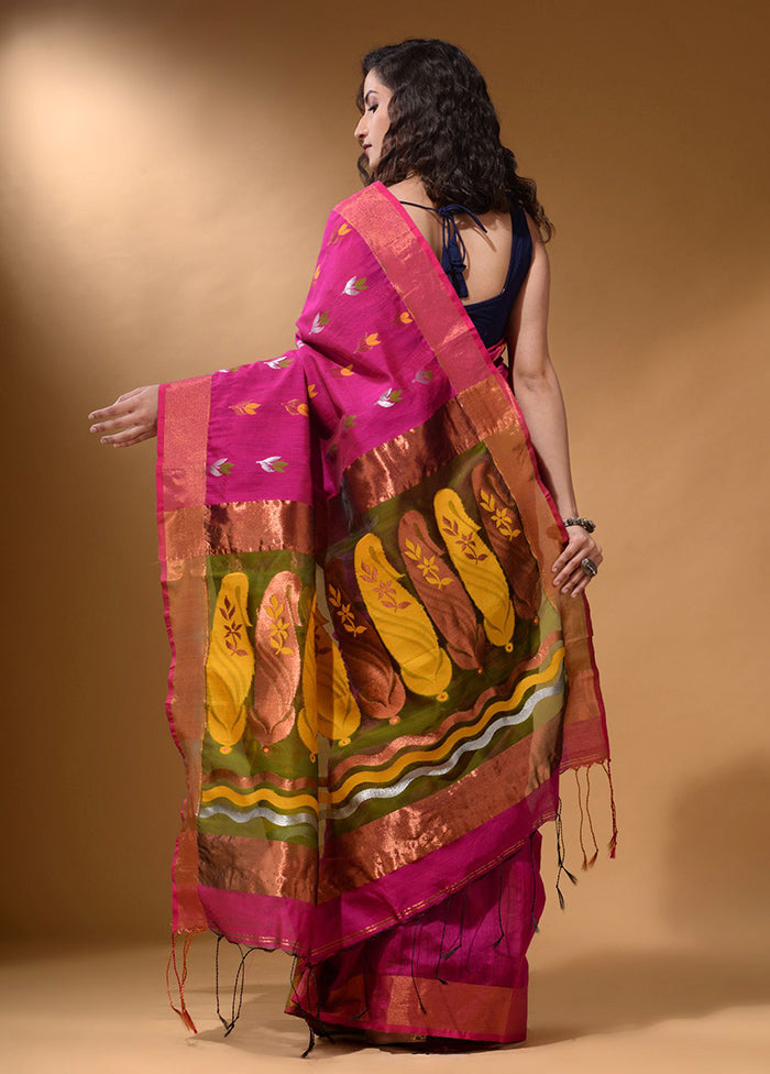 Fuchsia Pure Cotton Saree With Blouse Piece - Indian Silk House Agencies