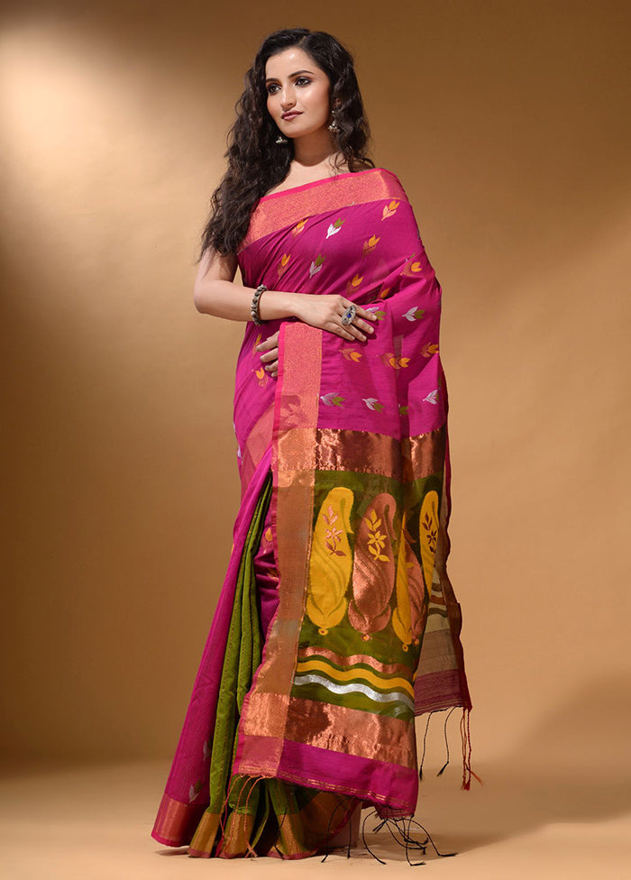 Fuchsia Pure Cotton Saree With Blouse Piece - Indian Silk House Agencies