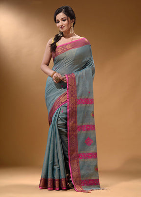 Grey Pure Cotton Saree With Blouse Piece - Indian Silk House Agencies