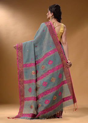 Grey Pure Cotton Saree With Blouse Piece - Indian Silk House Agencies