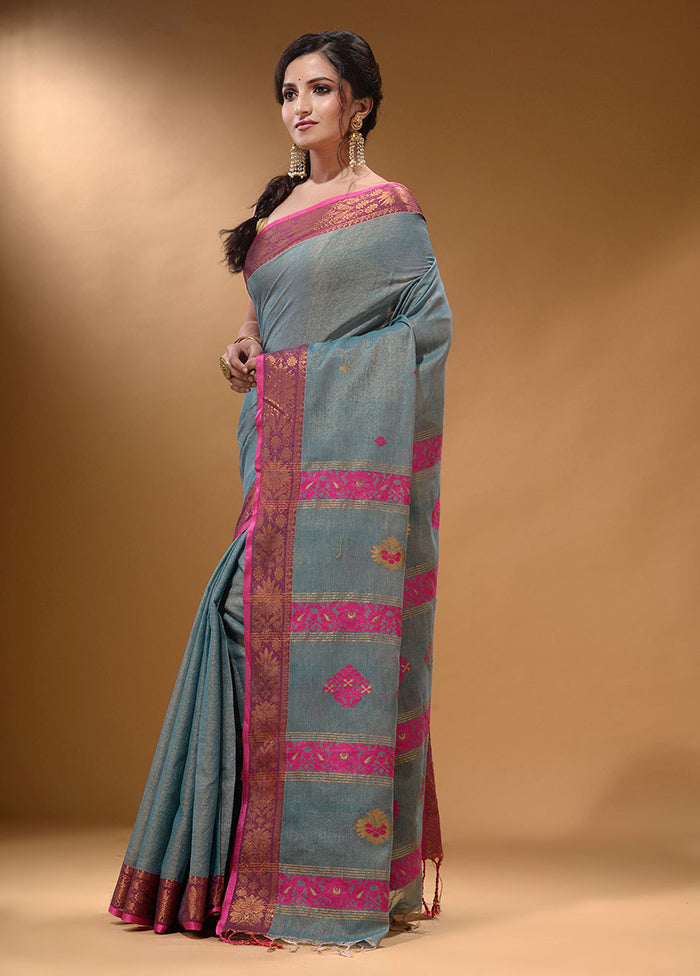 Grey Pure Cotton Saree With Blouse Piece - Indian Silk House Agencies