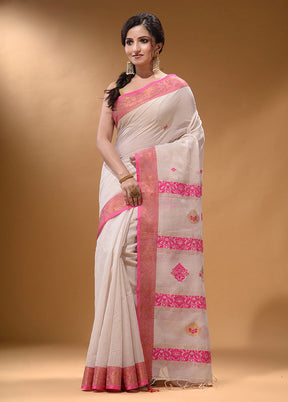 White Pure Cotton Saree With Blouse Piece - Indian Silk House Agencies