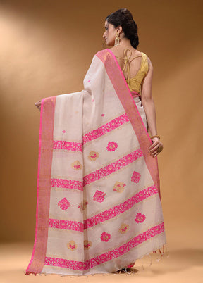 White Pure Cotton Saree With Blouse Piece - Indian Silk House Agencies