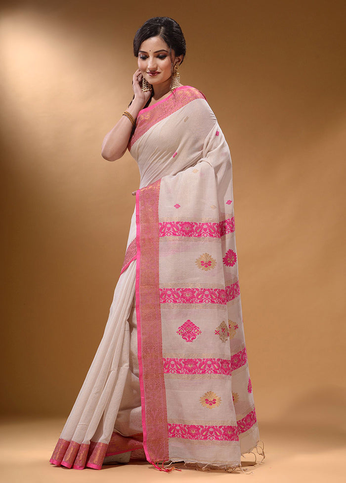 White Pure Cotton Saree With Blouse Piece - Indian Silk House Agencies