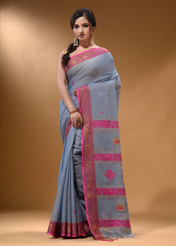 Grey Pure Cotton Saree With Blouse Piece - Indian Silk House Agencies