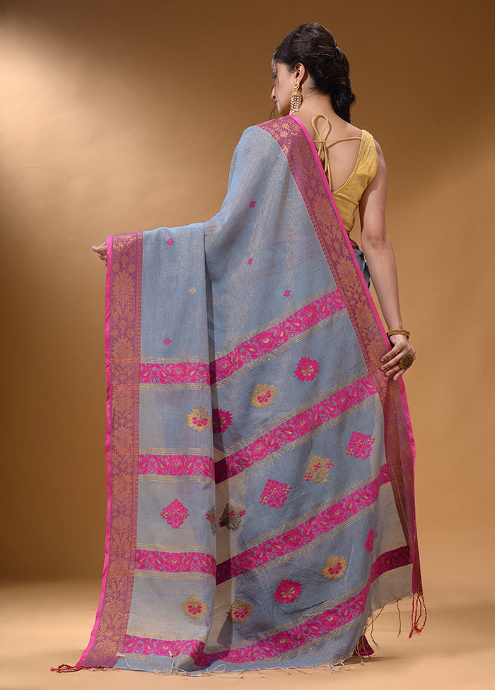 Grey Pure Cotton Saree With Blouse Piece - Indian Silk House Agencies