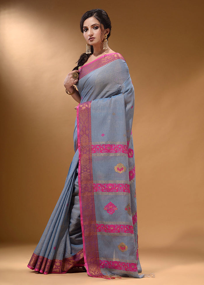 Grey Pure Cotton Saree With Blouse Piece - Indian Silk House Agencies