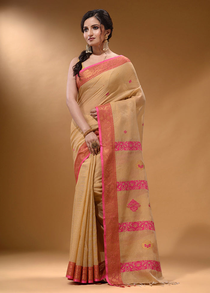 Beige Pure Cotton Saree With Blouse Piece - Indian Silk House Agencies