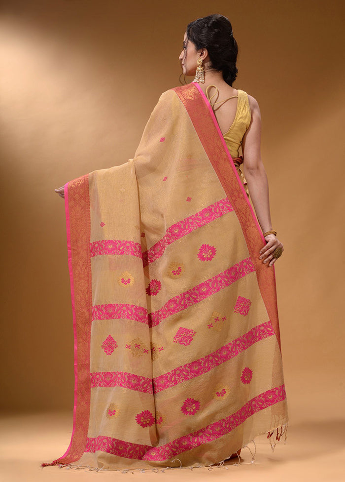 Beige Pure Cotton Saree With Blouse Piece - Indian Silk House Agencies