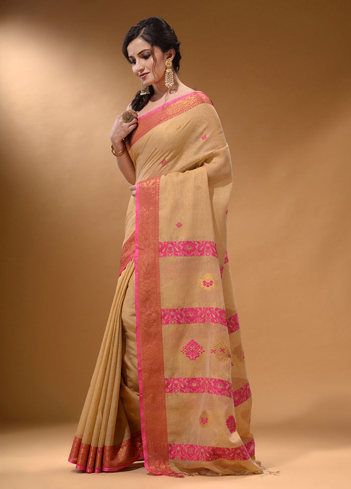 Beige Pure Cotton Saree With Blouse Piece - Indian Silk House Agencies