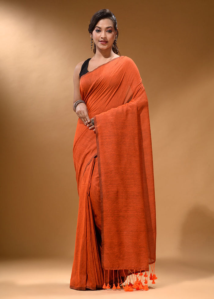 Orange Pure Cotton Saree With Blouse Piece - Indian Silk House Agencies