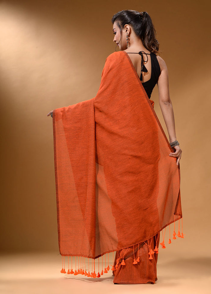 Orange Pure Cotton Saree With Blouse Piece - Indian Silk House Agencies