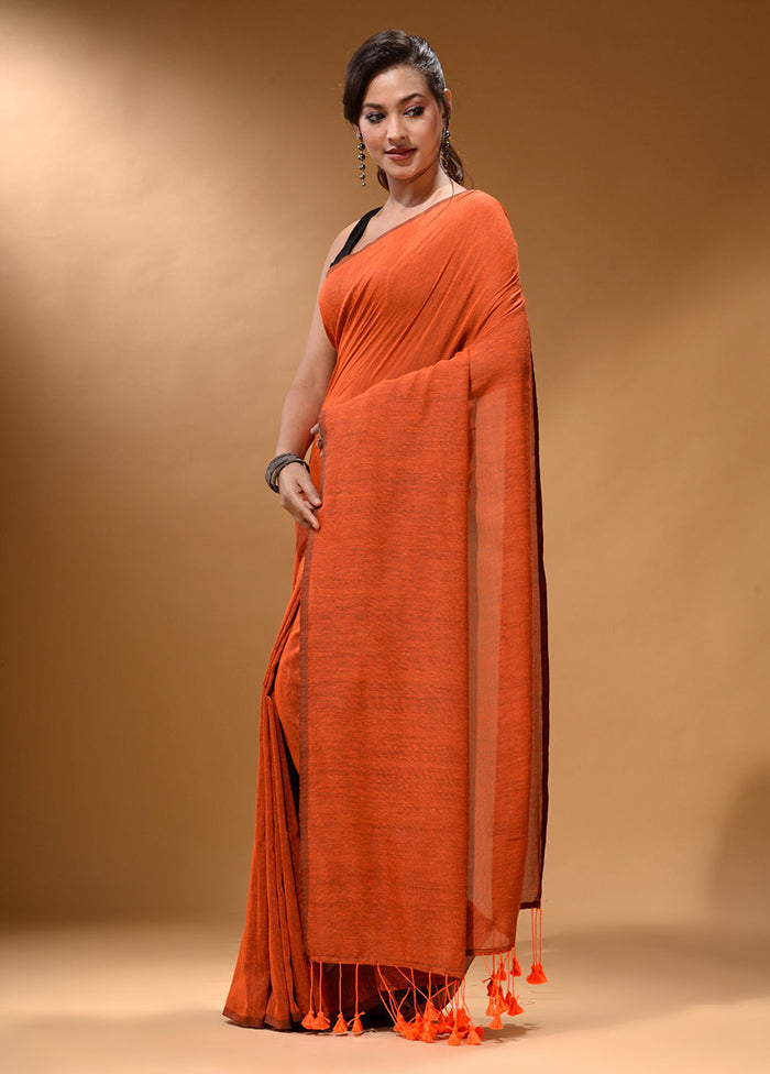 Orange Pure Cotton Saree With Blouse Piece - Indian Silk House Agencies