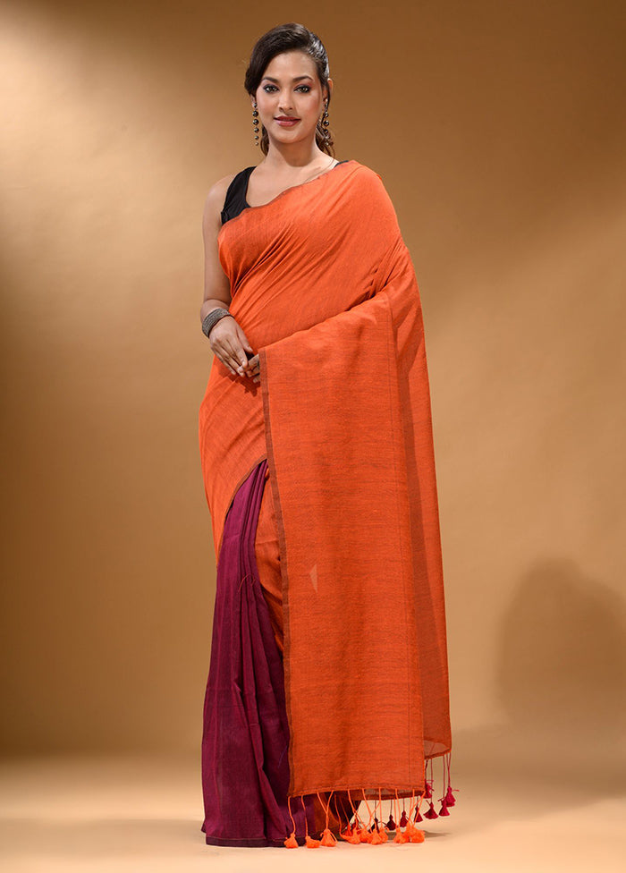 Orange Pure Cotton Saree With Blouse Piece - Indian Silk House Agencies