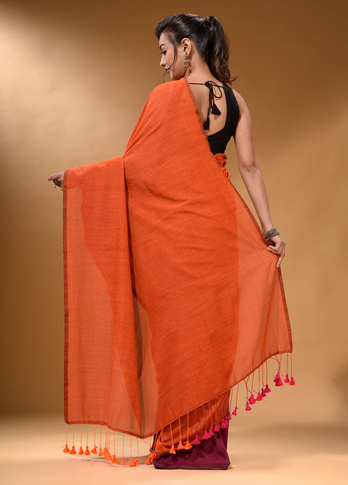 Orange Pure Cotton Saree With Blouse Piece - Indian Silk House Agencies