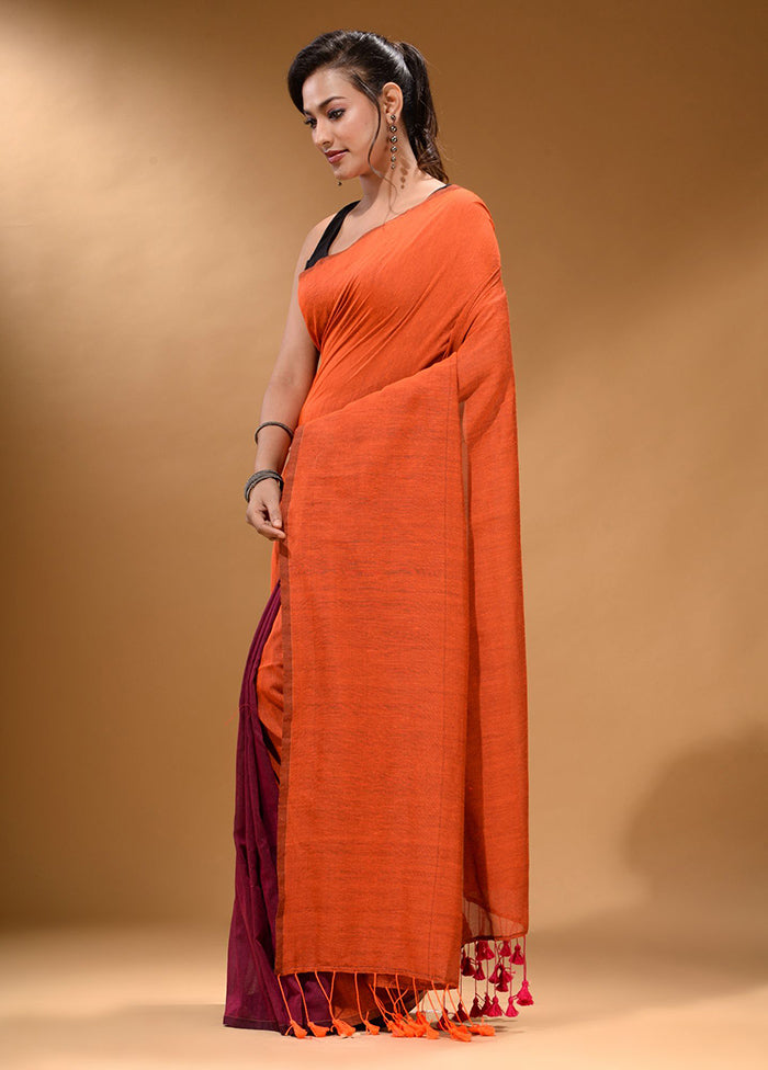 Orange Pure Cotton Saree With Blouse Piece - Indian Silk House Agencies