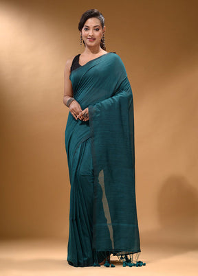 Teal Pure Cotton Saree With Blouse Piece - Indian Silk House Agencies