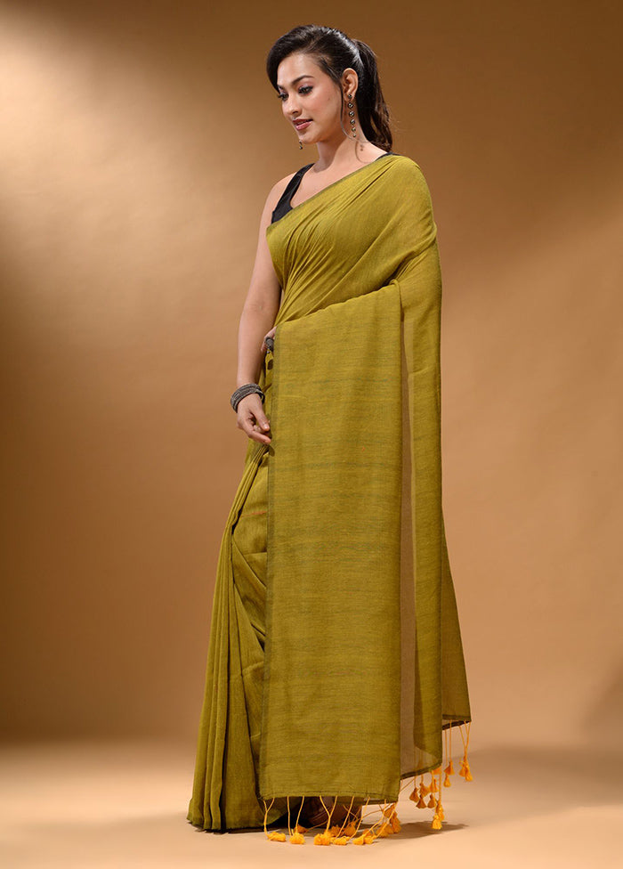 Lime Green Pure Cotton Saree With Blouse Piece - Indian Silk House Agencies