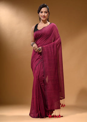 Fuchsia Pure Cotton Saree With Blouse Piece - Indian Silk House Agencies