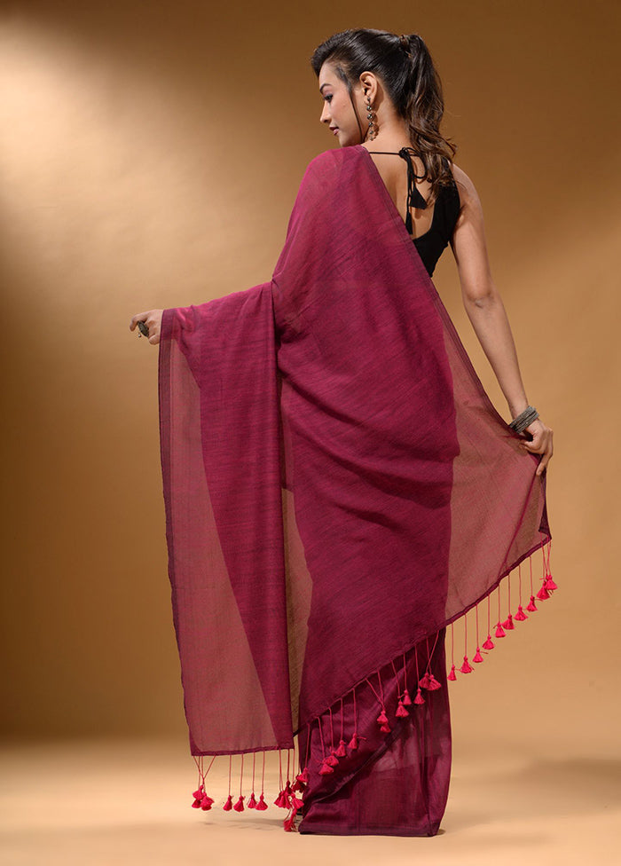 Fuchsia Pure Cotton Saree With Blouse Piece - Indian Silk House Agencies