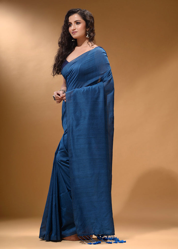 Yale Blue Pure Cotton Saree With Blouse Piece - Indian Silk House Agencies