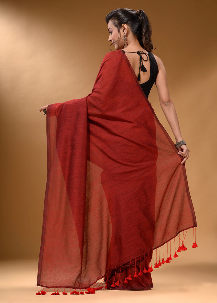 Red Pure Cotton Saree With Blouse Piece - Indian Silk House Agencies